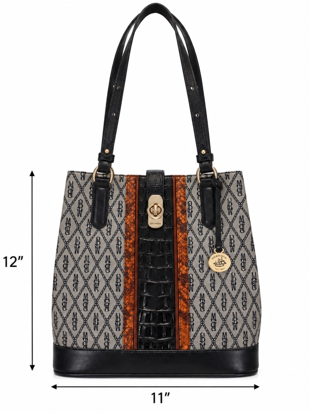 Brahmin Monogram Shoulder Tote – Black & Brown